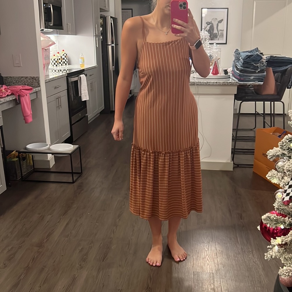 MIDI Dress Orange and white pin stripes